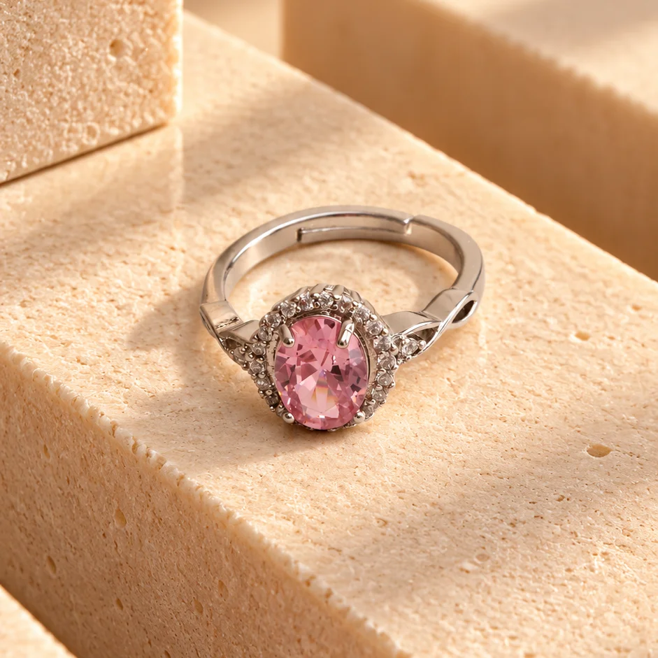 Ani. circon en rosa plateado rodio graduable - RRS214
