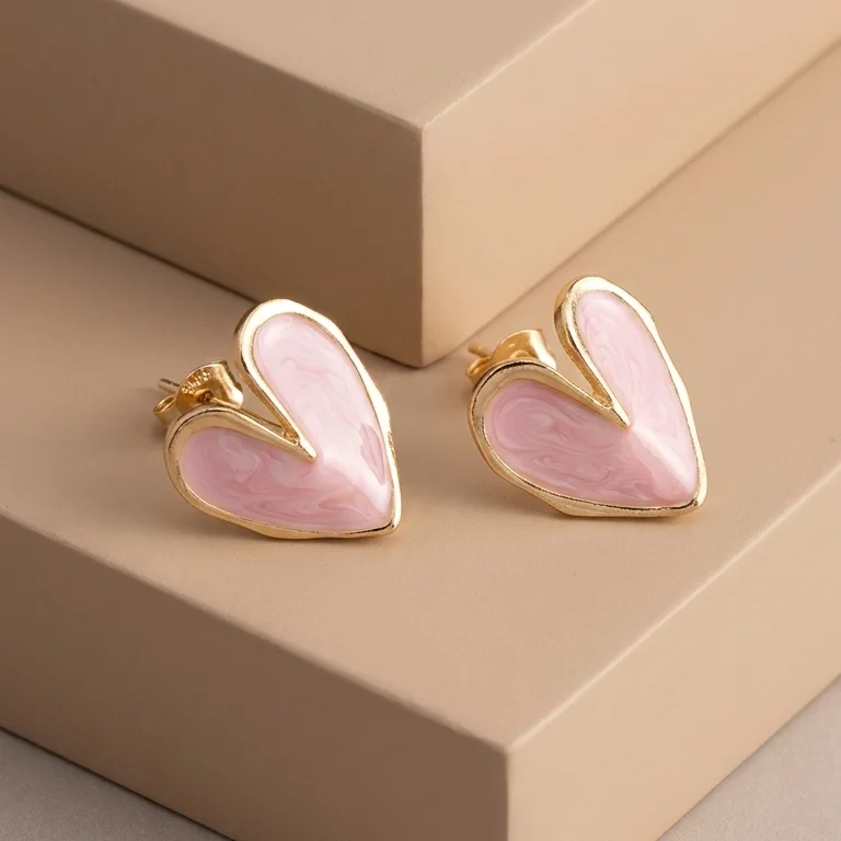 Top. Arete Corazon Rosa Borde Dorado Rodio 2 Cm - TRJ479
