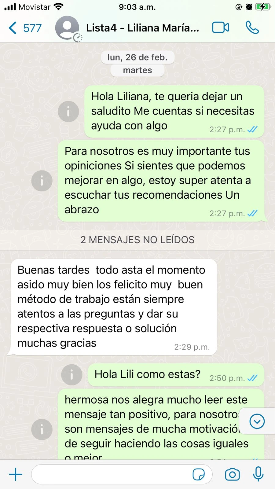 Imagen que obtiene conversacion entre empresa y cliente sobre el recibimiendo de pedidos